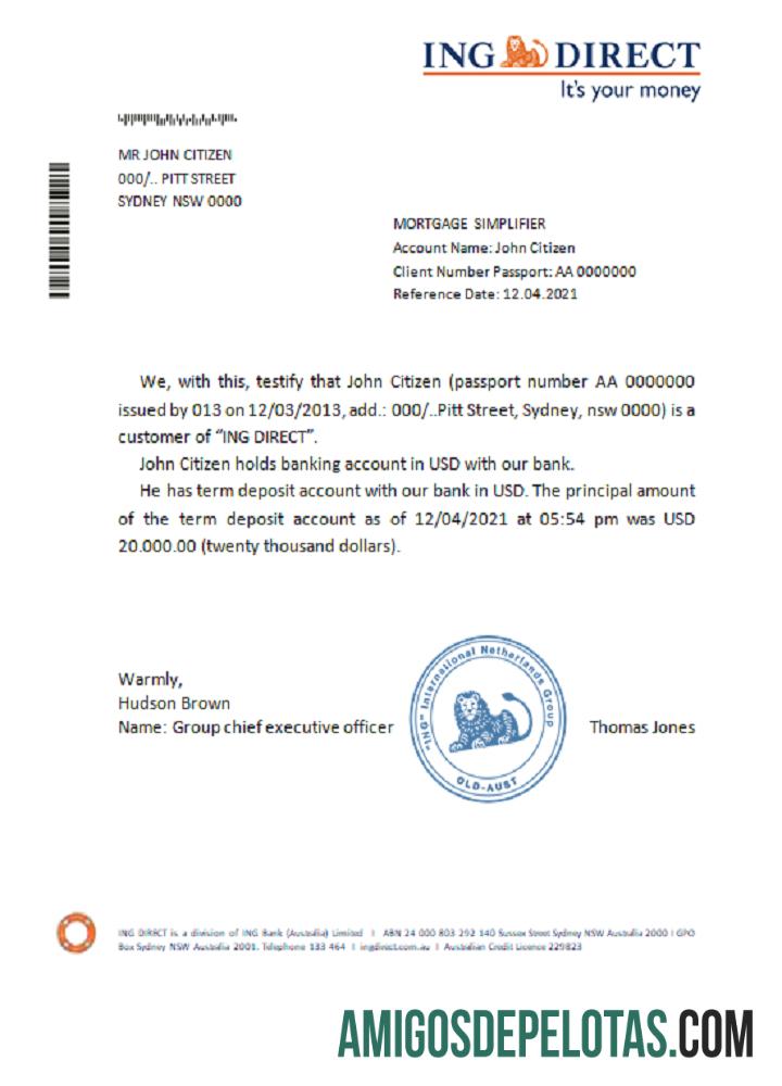 Referência direta do ING da Austrália exemplo real